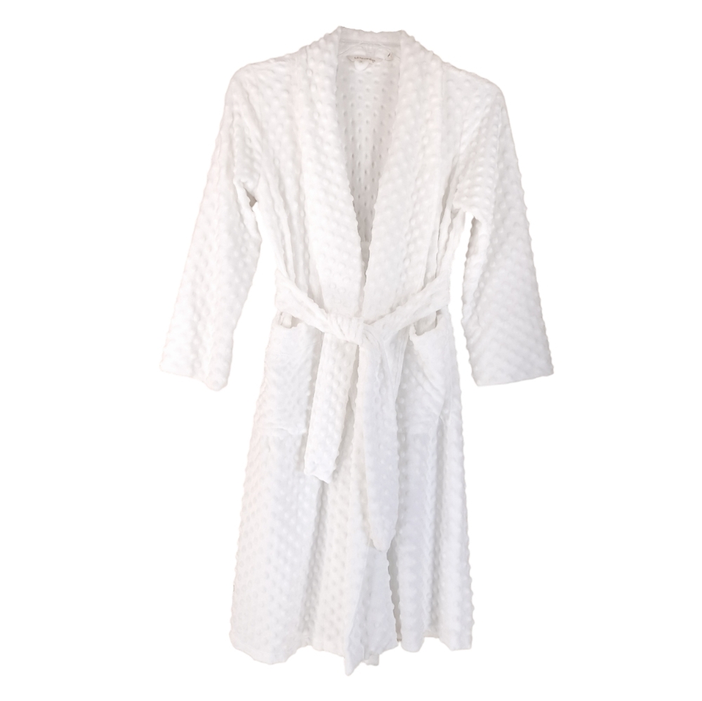 Soft Surroundings White Textured Robe Dots Pockets Stretch Bathrobe - Sz Small - Picture 9 of 9